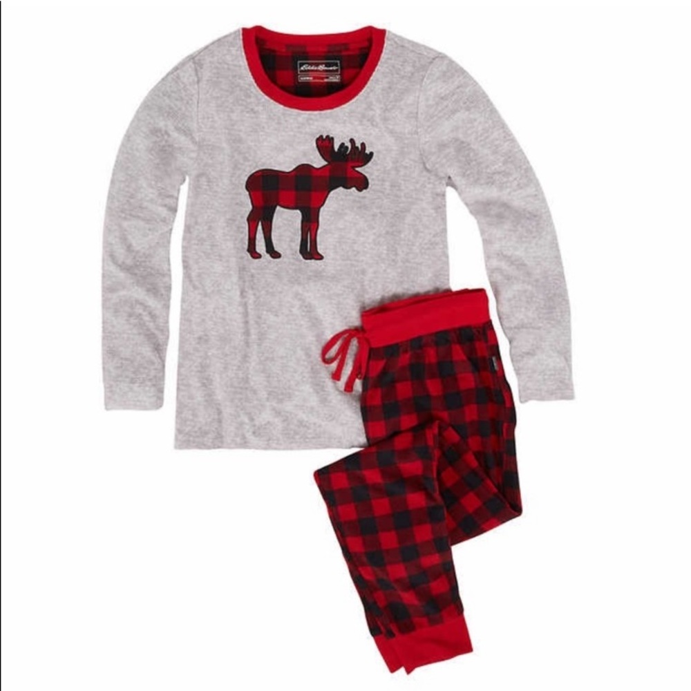 Eddie Bauer Women Sleep Set Moose Buffalo Plaid Red NWT - Picture 3 of 7